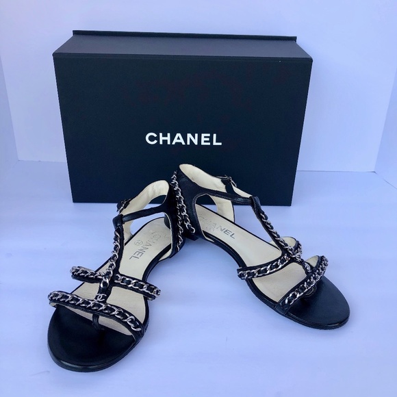 CHANEL | Shoes | Chanel Interlocking Cc Logo Black Tstrap Sandals | Poshmark